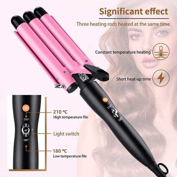 Curling Iron Wand With Lcd Temperature Display - 1 Inch Ceramic Tourmaline Triple Barrels Coating Hair Curler