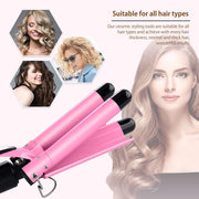 Curling Iron Wand With Lcd Temperature Display - 1 Inch Ceramic Tourmaline Triple Barrels Coating Hair Curler