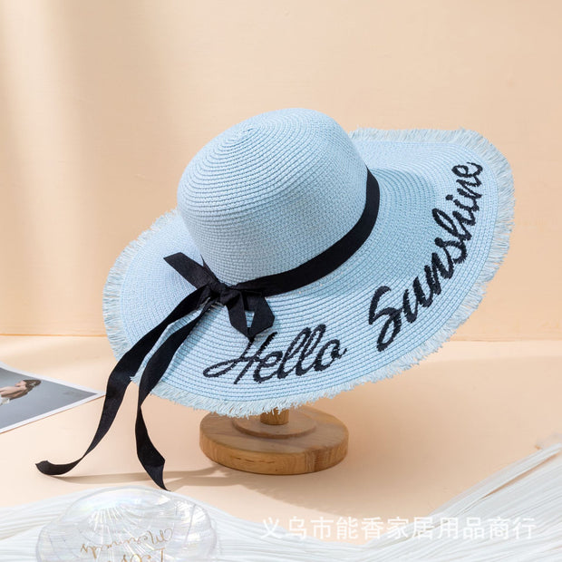 Elegant Wide Brim Straw Hat(with Ribbon)