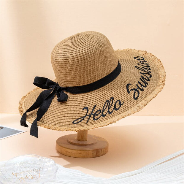 Elegant Wide Brim Straw Hat(with Ribbon)