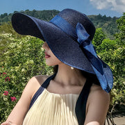 Elegant Wide Brim Straw Hat(with Ribbon)