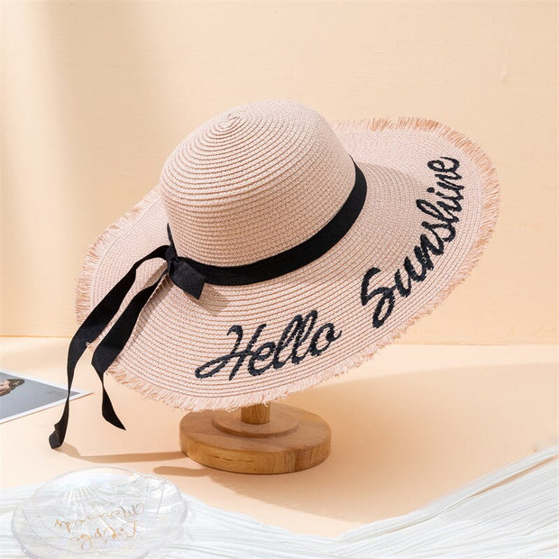 Elegant Wide Brim Straw Hat(with Ribbon)