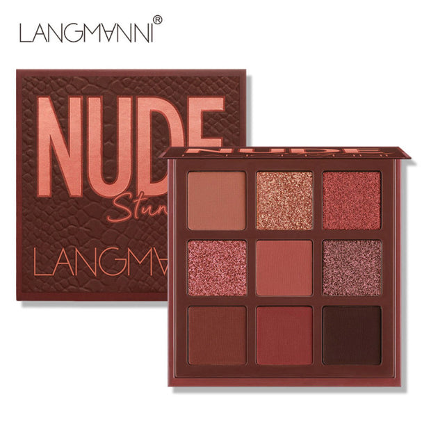 Langmanni 9 Colors Nude Eyeshadow Makeup Palette (Matte, Lasting, Waterproof, Non-Flying Powder)