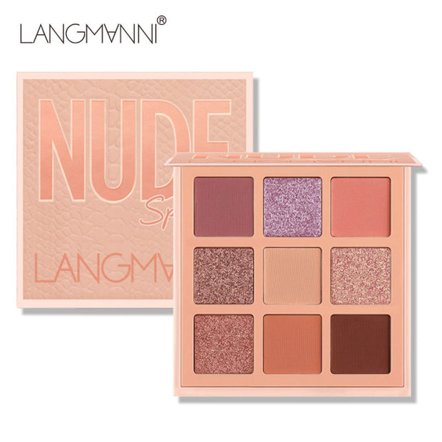 Langmanni 9 Colors Nude Eyeshadow Makeup Palette (Matte, Lasting, Waterproof, Non-Flying Powder)